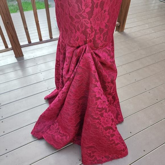 CLARISSE red formfitted Mermaid sweethaert with overlay sheer top prom dress 2 - Picture 7 of 12